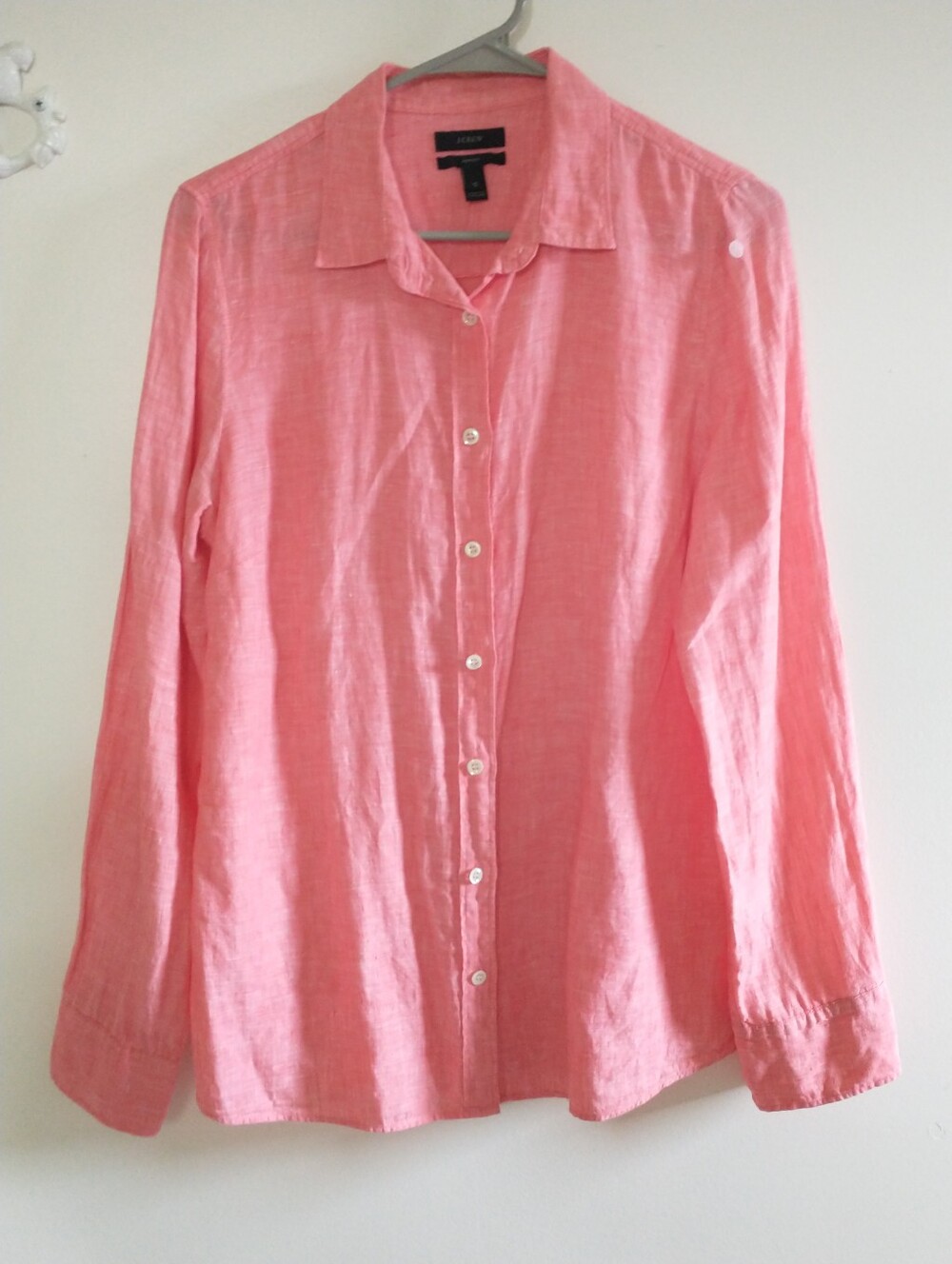J. Crew Long Sleeve Pink Button-Front Linen Perfect Shirt 10